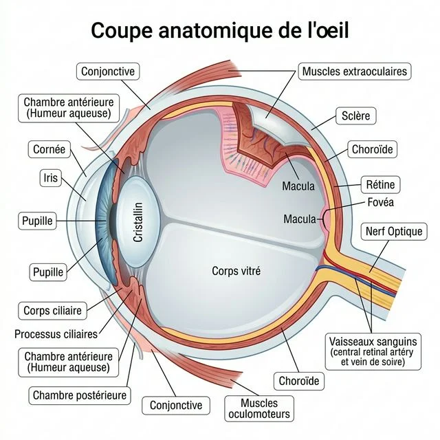 Illustration anatomique globale de l'oeil
